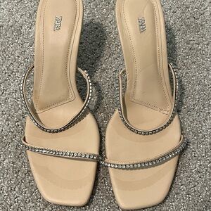 Zara Cream Heels with Rhinestone Embellishments